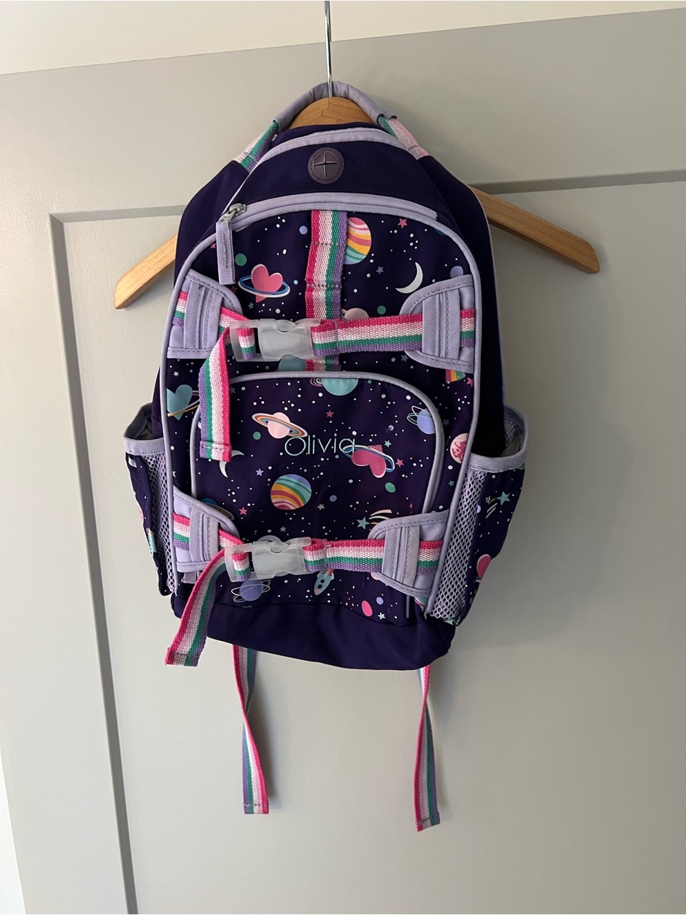 Pottery Barn Kids Purple Space Backpack Personalized “Olivia”